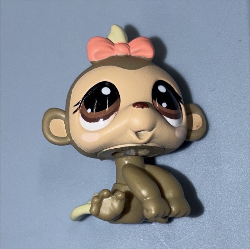 Littlest Pet Shop LPS Monkey Figure Tan Brown Pink Bow Age 4+ 4-7