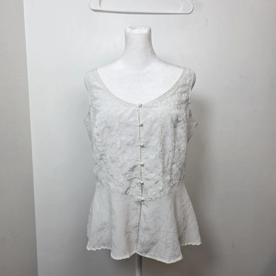 Camiseta sin mangas vintage Victoria's Secret blanca bordada años 90 Angel Coquette Peplum talla M Foto 2 de 4