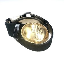 Authentic VERSACE Belt Leather Black Italy Big Logo Dress Casual Belt Size 90