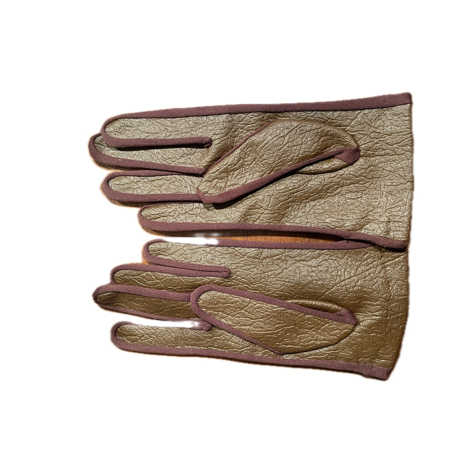 Vintage Brown Textured Leather Fleece Lined Gloves Women One Size NWOT
