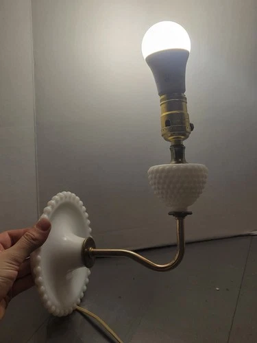 Vintage White Milk Glass Hobnail Wall Light Sconce Lamp Antique MCM Single