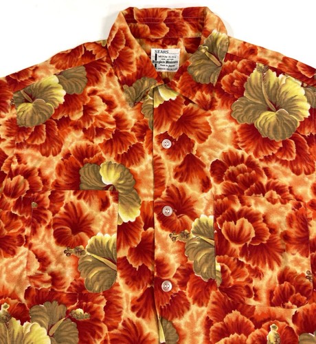 Vintage 50s Sears Hawaiian Shirt Mens Sz Medium Everglaze Minicare Made In Japan - Picture 2 of 11