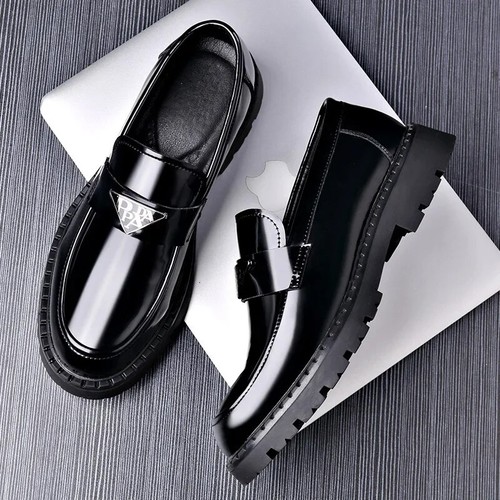 Thick Soled Men's Loafers Fashion Slip-on Dress Shoes Comfort Leather Footwear - Picture 5 of 25