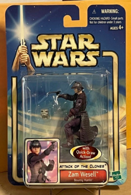 2001 Star Wars Attack of the Clones Zam Wesell Bounty Hunter Figure - New in Box