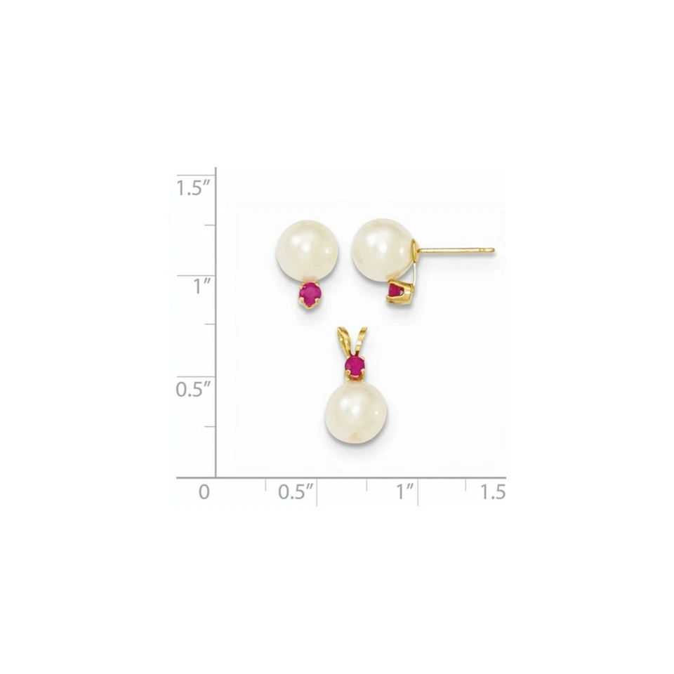 Aretes y colgantes 14k 7-8mm blanco FW perlas cultivadas y rubí Foto 2 de 2