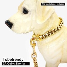 24in Stainless Steel 18K Gold Plated Curb Cuban Chain Pet Dog Collar Choker 19mm