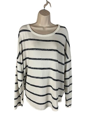 Time and Tru Womens 3XL Blouse Long Sleeve Pullover White w/ Gray Stripes Soft
