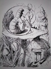 Alice in Wonderland black and white Art Print Poster Caterpillar Smoking