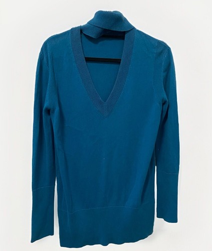 TOME NYC Teal Size Small Turtleneck Cut Out Sweater Elongated Sleeves