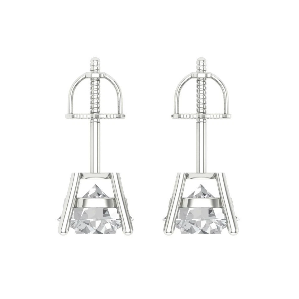 3 ct Round Cut Solitaire Stud Designer everyday Earrings 14k White gold - Image 4 of 4
