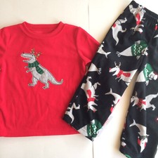 New Christmas Pajamas 2T Dinosaur T-Rex Fleece Red Shirt Pants Holiday Set