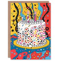 Mehrfarbiger Kuchen Bunt Spaß Party Pop Mann Geburtstagskarte