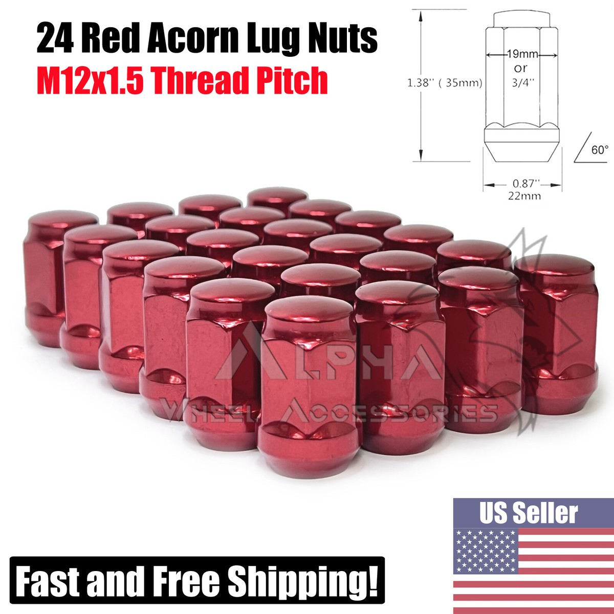24 Red Bulge Acorn Lug Nuts 12x1.5 Fits Toyota 4Runner Tundra FJ
