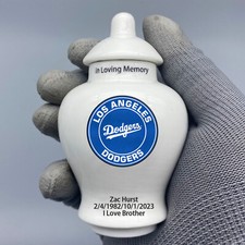 Ceramic Mini Urn for Los Angeles Dodgers Baseball Theme, Custom Text