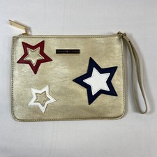 Tommy Hilfiger Womens Large Clutch Wristlet Bag Stars Gold Zipper Inner Pockets