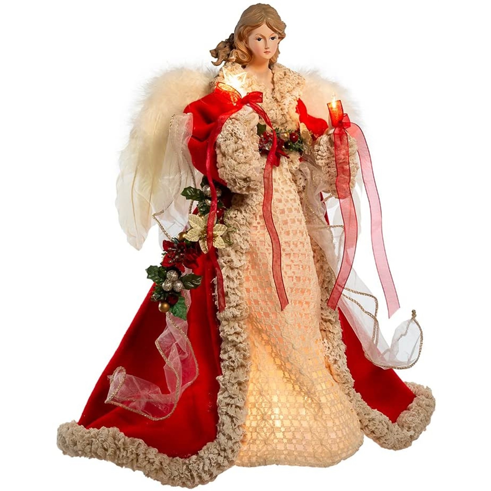 Kurt Adler (#UL2218) 10-light Red and Ivory Angel Lighted Treetop, 16"