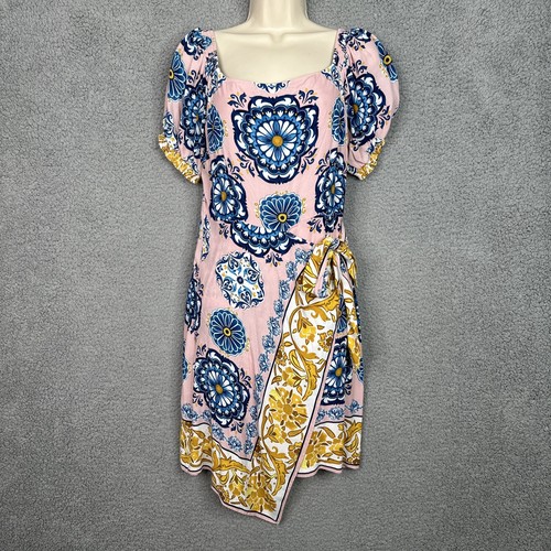 Anthropologie Maeve Dress Faux Wrap Sz 6 Pink Blue Gold Floral Resort Feminine - Picture 15 of 15