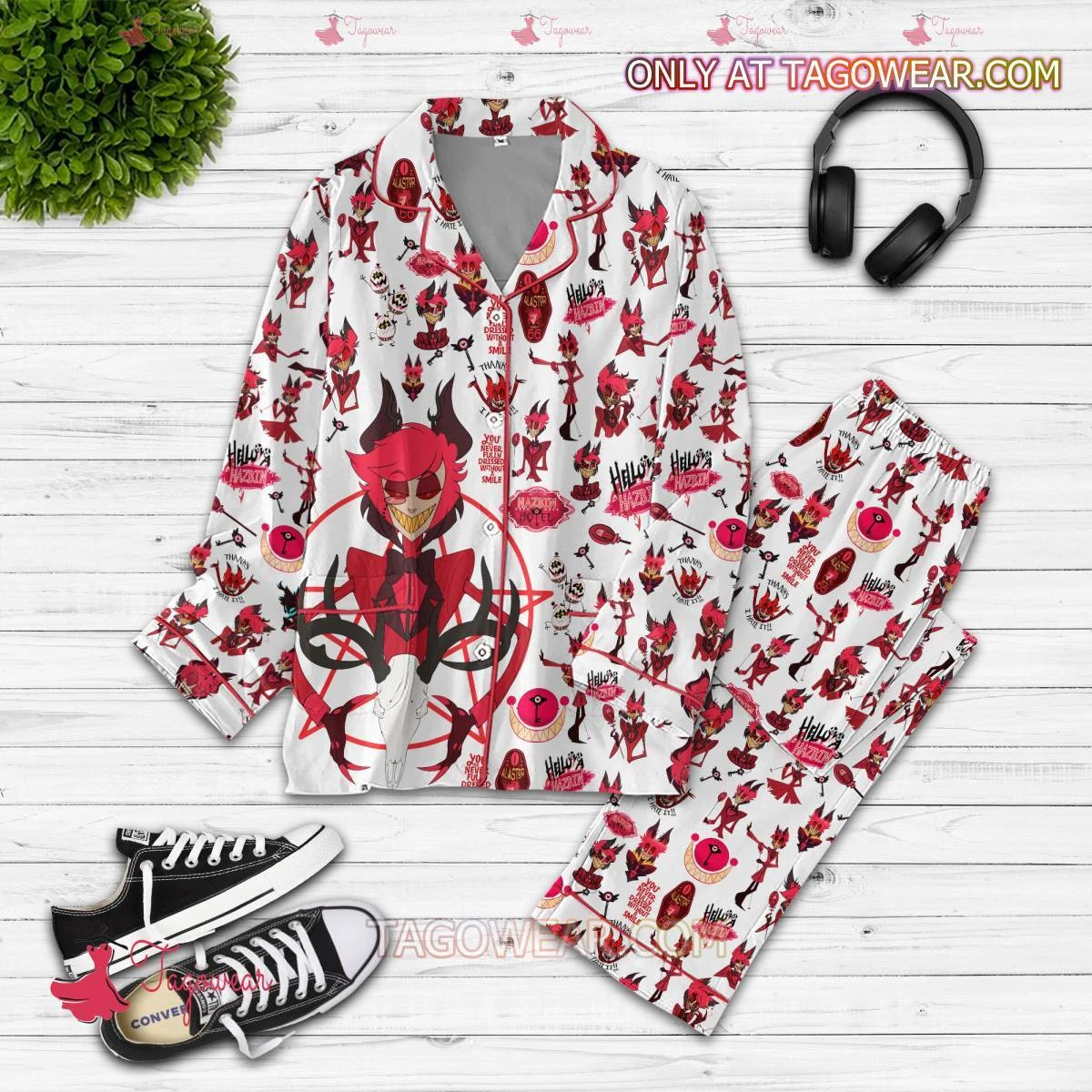 Alastor Hello Hazbin Hotel Button Pajamas Set S