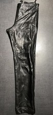 Moda International Genuine Leather Pants Side Zip/Button Women's Size L Tall