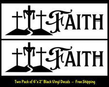 Faith Three Crosses Two 6" Black Vinyl Decals Car Truck Window Laptop Tablet