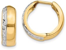 15mm 14k Two-tone Gold Textured Hinged Hoop Earrings TL580