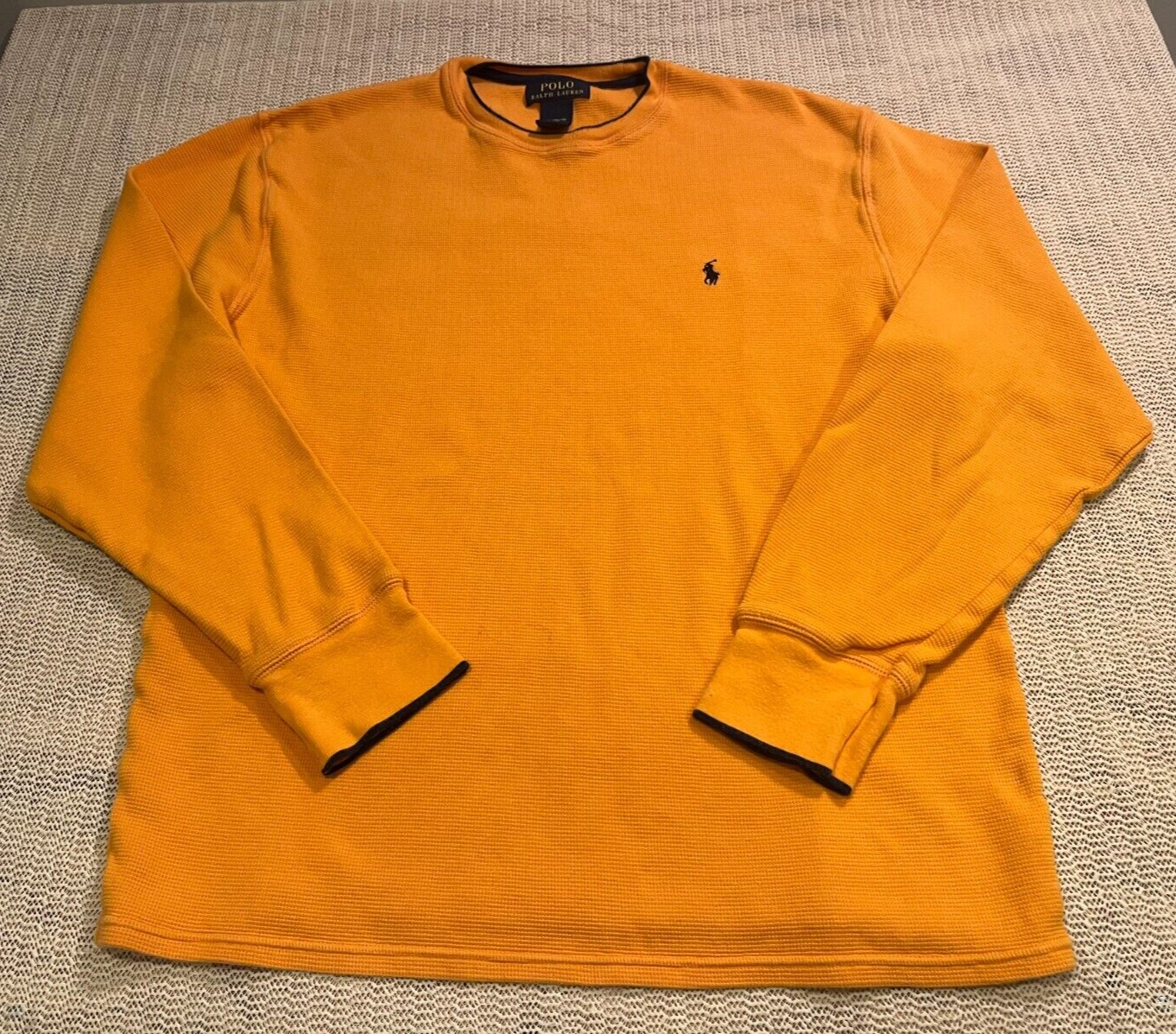 Polo Ralph Lauren Camicia Uomo XL Arancione Waffle Maglia Termica Crew Pony Classicore