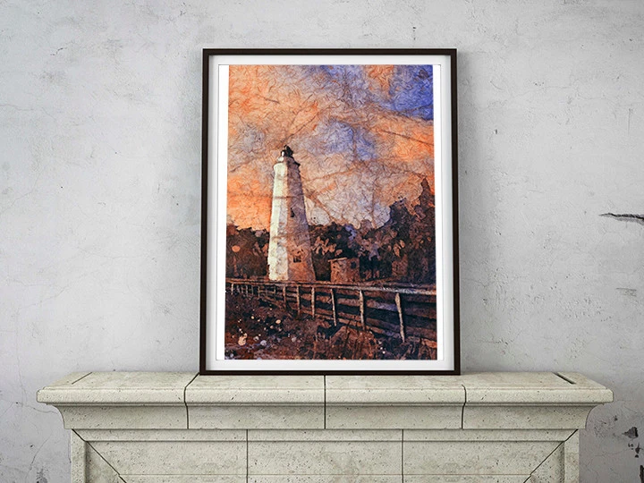 Ocracoke Island Lighthouse watercolor painting. OBX lighthouse art NC (print) - Image 2 of 4