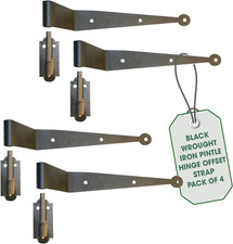 Black Offset Strap Hinges for Shutters & Gates - 4 Pack, 11"x2.625