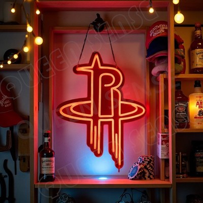 16''x13'' Houston Rockets Club Fans LED Neon Sign With Dimmer USB Powered Light