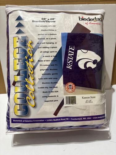 Vtg Kansas State University K-State Biederlack Blanket Throw Stadium USA Plush L
