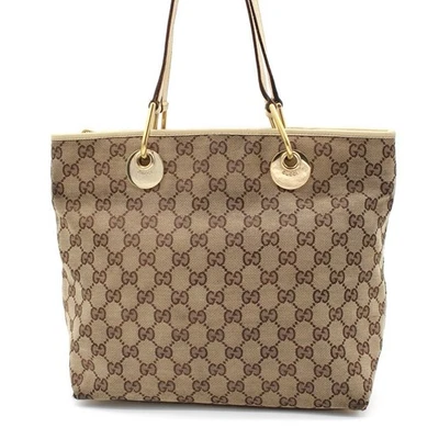 GUCCI 139552 GG Canvas Medallion Tote Bag Leather Brown Beige Gold Hardware Auth - Bild 1 von 4