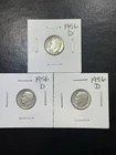 (3 Coins) 1956 D Silver Roosevelt Dimes