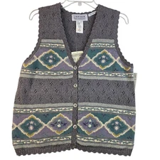 Jantzen 80s Small Hand Knitted Sweater Vest Floral Diamond Preppy Boho