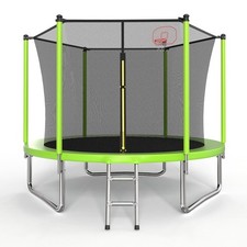10ft Trampoline with Basketball Hoop, Ladder Safety Enclosure, ASTM Approved