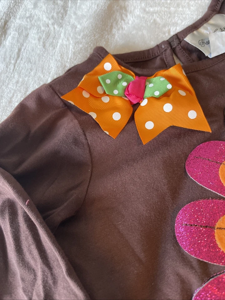 Rare Editions Embroidered Turkey Pant Set Girls Size 5 Fall Outfit Ruffles Lace - Image 3 of 4