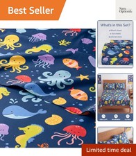 Fun Sea Creatures Themed Kids Sheet Set - 4-Piece Full Bedding for All Ages