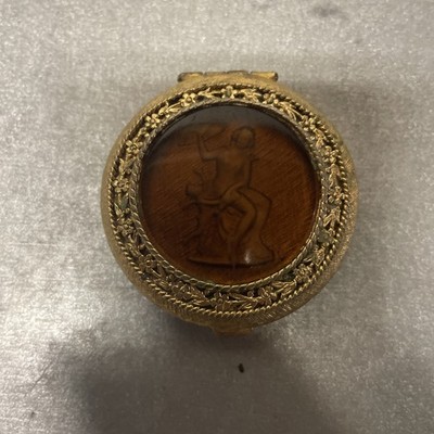  Max Factor Powder Compact Diana & Cupid Glass Intaglio Cameo 2''