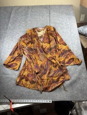 Acoa Womens M Kimono Flowy Mini Wrap Satin V-Neck Boho Resort Vacay Coastal