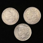 LOT OF 3 DIFFERENT MORGAN PEACE SILVER DOLLARS 90% COINS NO RESERVE NR!