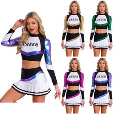Womens Halloween Costumes Uniform Cheer Leader Outfits Crop Long Top Miniskirts