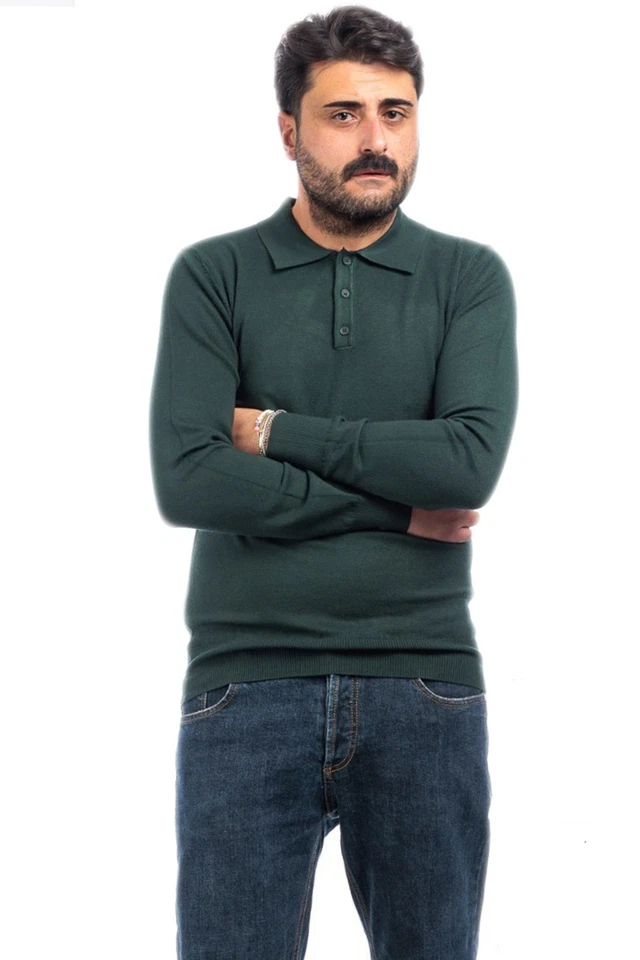 Polo Uomo Invernale Maglia Manica Lunga Maglione Slim Sottogiacca Bottoni VEQUE