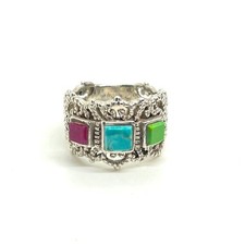 925 STERLING SILVER TURQUOISE GEMSTONE RING ORNATE WIDE BAND SZ 8 SOUTHWESTERN