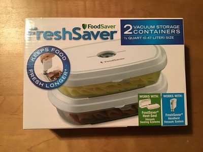 Food Saver Fresh Saver 2 Pack Vacuum Storage Containers 1/2 Quart Size Brand New