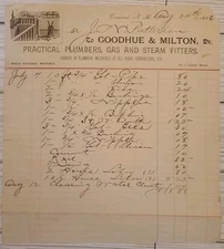 1896 Goodhue & Milton Plumbers Gas Steam Fitters Billhead Receipt Concord NH