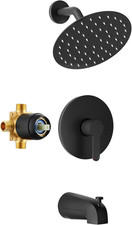 Matte Black Tub Shower Faucet Set 8in Rainfall Showerhead Single Handle Valve