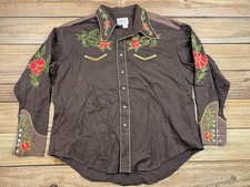 Rockmount Ranch Wear Red Floral Vine Gabardine Pearl Snap Western Shirt Sz XXL