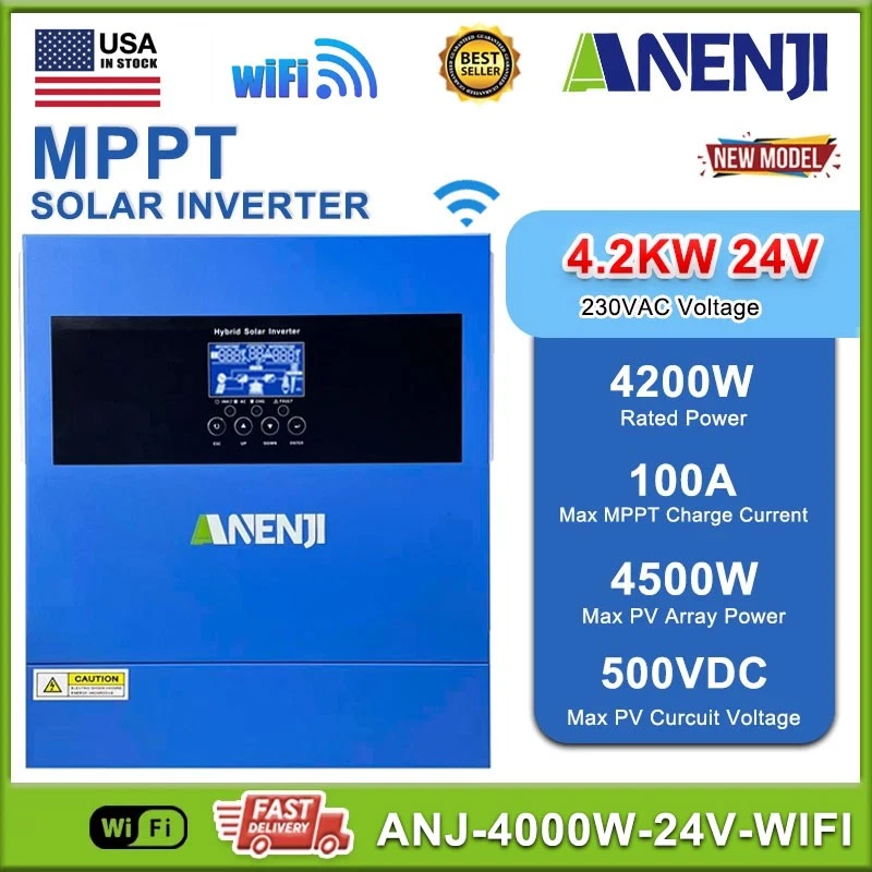 ANENJI 4200W Off Grid Hybrid Solar Inverter MPPT 24V 220VAC 500VDC 100A Pure Sine Wave