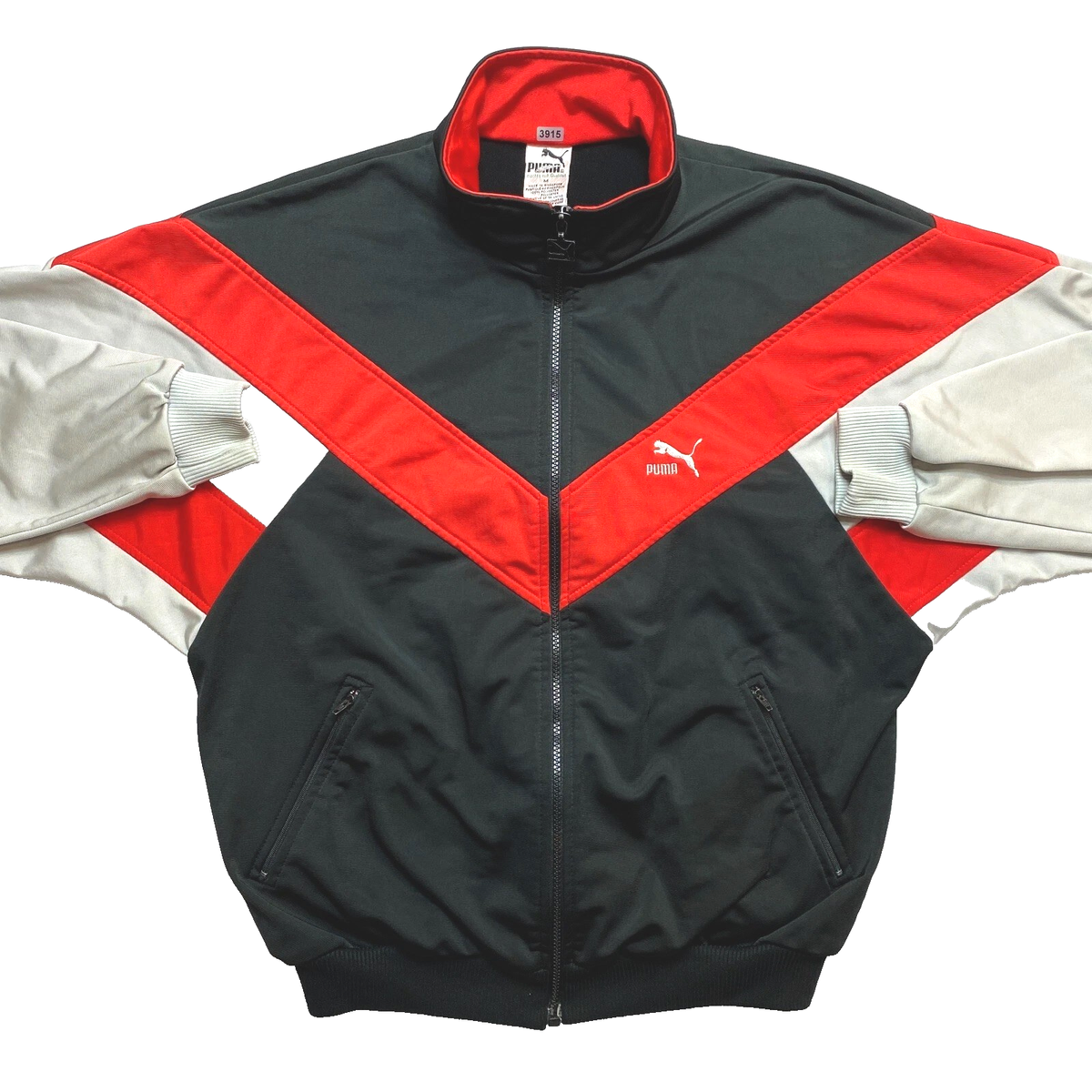 Puma Jacket Mens Medium Black Red Gray Track Windbreaker Full Zip