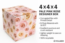 4x4x4 Pale Pink Rose Boxes B-Flute 32 ECT – 25/50/100/200 Packs Villago