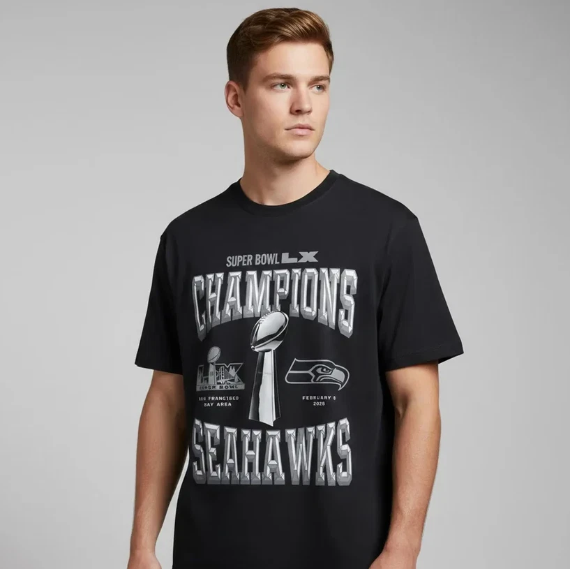 2026 Seattle Seahawks Super Bowl LX Champions Double Sided T-Shirt